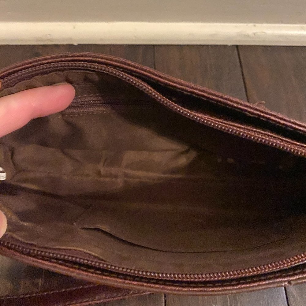 Multi Shade Patch Work Brown Shoulder Purse - image 5